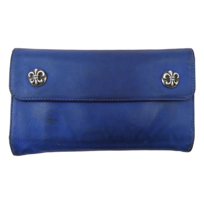 CHROME HEARTS クロムハーツ(原本無) 財布 WAVE BS FLUER ウェーブ BSフレアボタンソフトレザー ウォレット 長財布 ブルー系【中古】