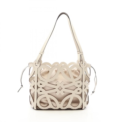 ロエベ LOEWE アナグラム カットアウト トートバッグ バッグ レザー レディース ホワイト系 【中古】