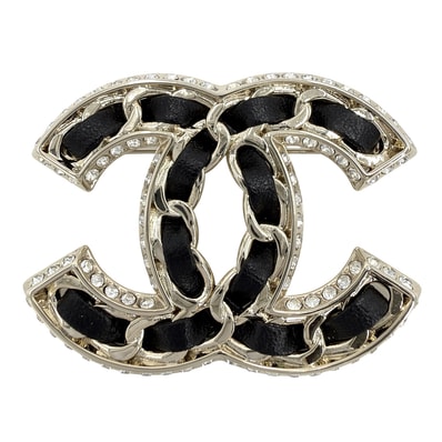 CHANEL シャネル ブローチ ココマーク チェーンモチーフ アクセサリー GP レザー AB5107 B23C シルバー レディース 約17.4g 2023年【中古品】