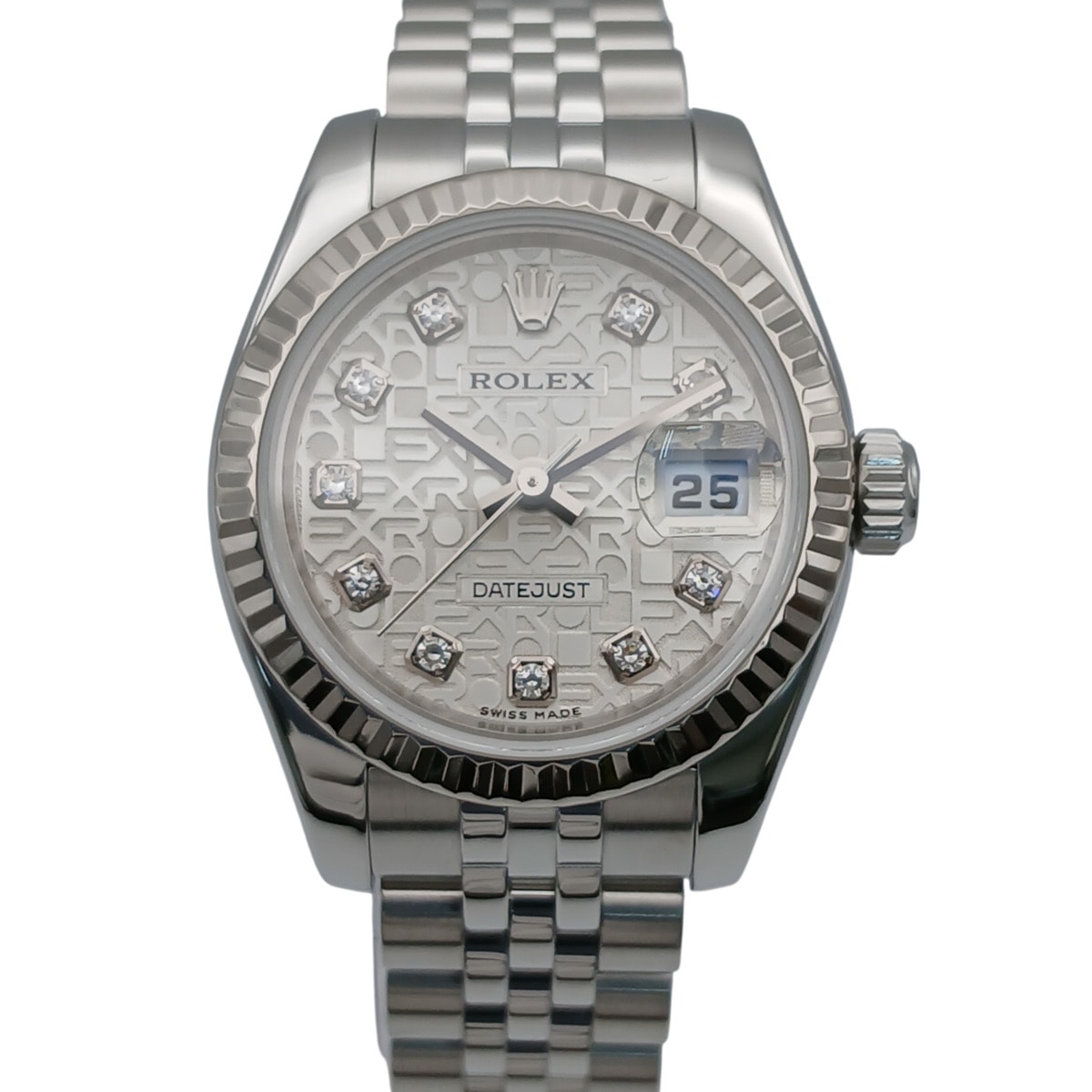 ROLEX ロレックス デイトジャスト Silver COM 10P 26mm 腕時計 179174G ステンレススチール ホワイトゴールド シルバー レディース【中古】
