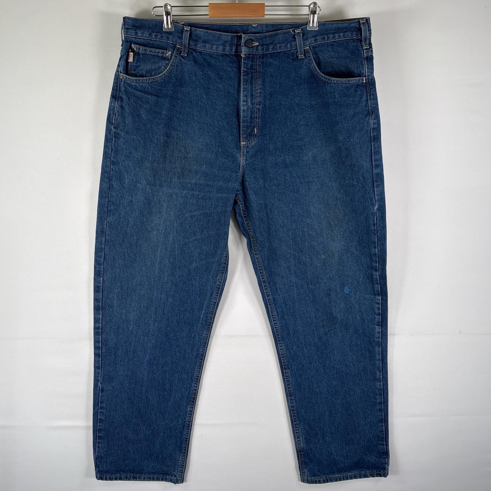 古着 カーハート Carhartt デニムパンツ ワークパンツ 5ポケット テーパード  ジップ 色落ち w42 L32  ブルー メンズ