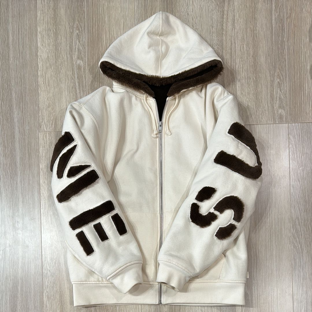 Supreme Faux Fur Lined Zip Up Hooded Sweatshirt "Natural"