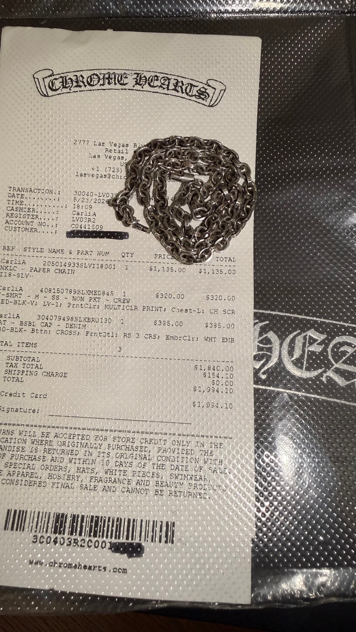 Chrome Hearts Paper Chain Necklace "Silver"