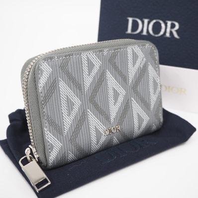 極美品 Christian Dior クリスチャンディオール CDダイヤモンド コインケース - コインケース グレー コーティングキャンバス レザー レディース