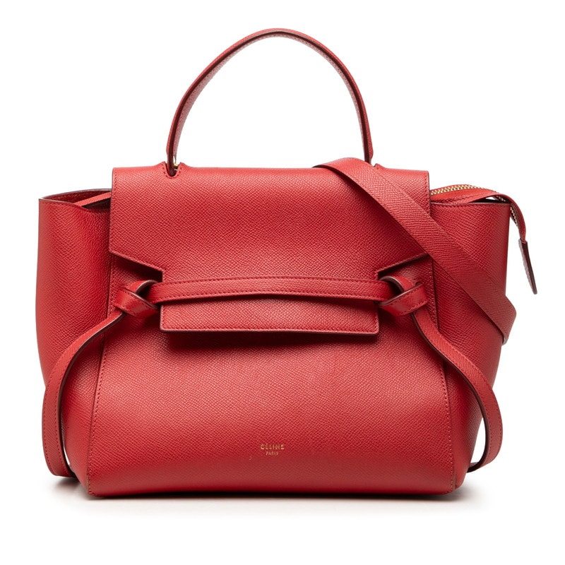 セリーヌ ベルトバッグ マイクロ ハンドバッグ ショルダーバッグ 2WAY レッド レザー レディース CELINE 【中古】