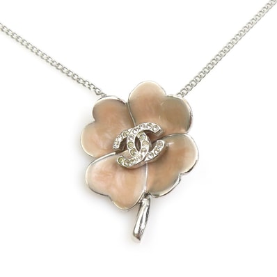 シャネル CHANEL ネックレス ココマーク クローバー メタル/ラインストーン シルバー/ピンクベージュ レディース【中古】 e62117a