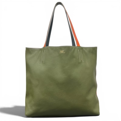 HERMES 美品 エルメス ドゥブルセンス36 4カラー トートバッグ トリヨンクレマンス レザー □Q刻印 オレンジ カーキ ネイビー ホワイト リバーシブル ハンドバッグ ABランク 中古 鑑定済 エルメスバッグ