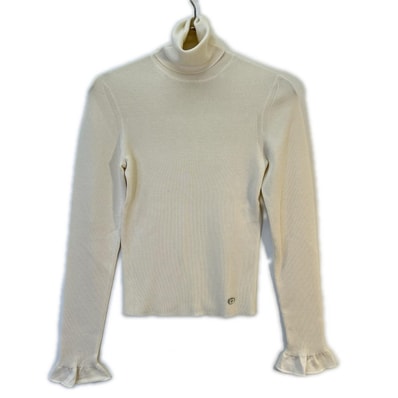 シャネル P75750 K10853 シルク×カシミヤ ハイネックフリルニット 34