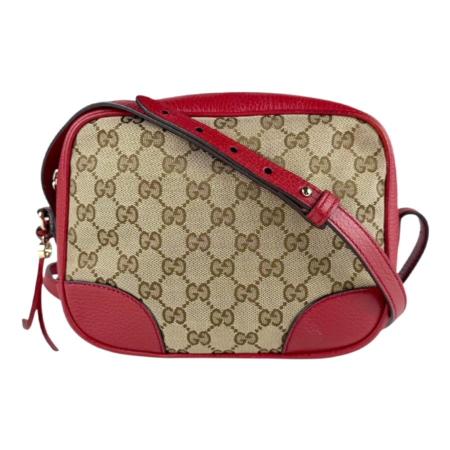 グッチ GUCCI ショルダーバッグ GGキャンバス/レザー レッド×ブラウン レディース 449413【中古】 z8132