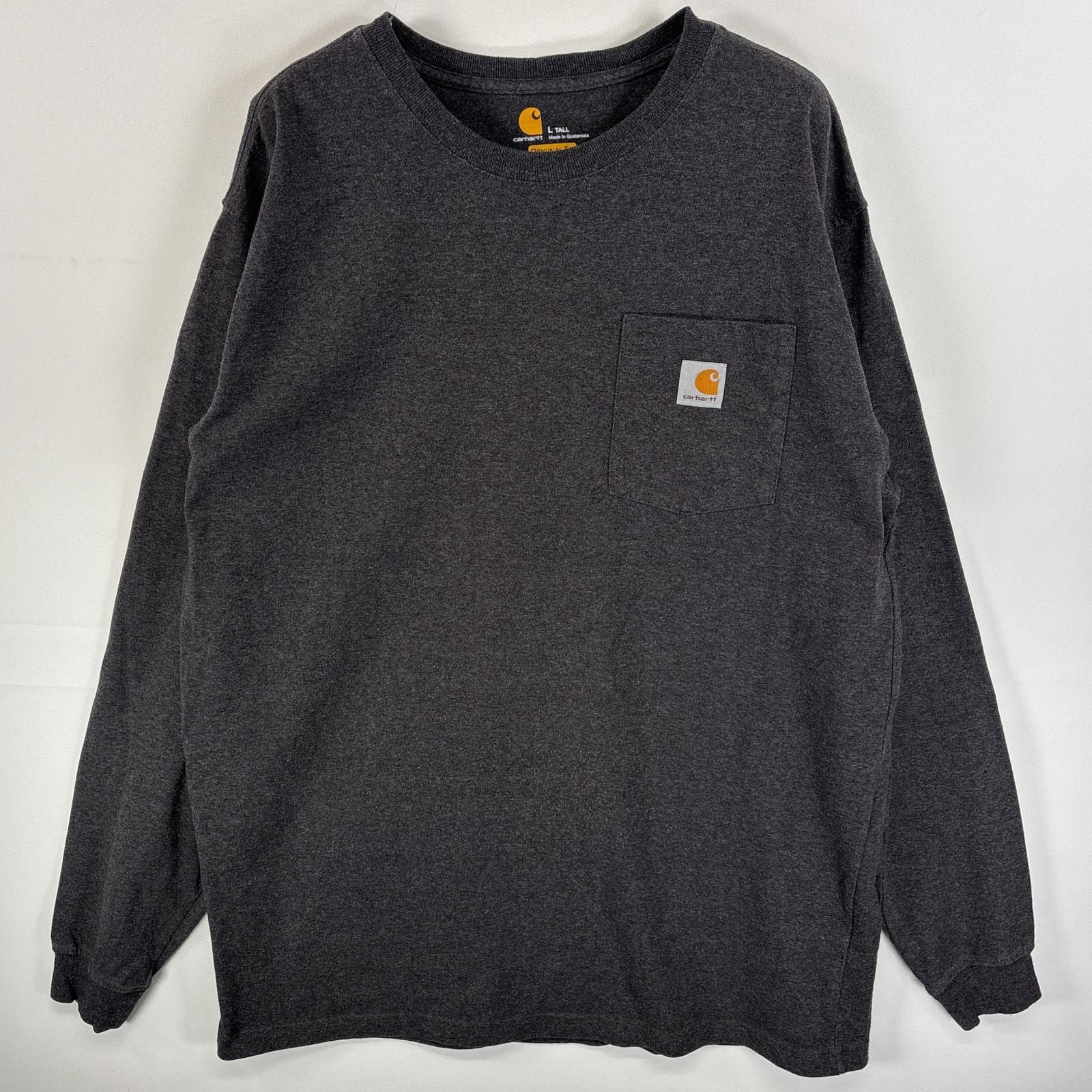 古着 カーハート Carhartt 長袖Tシャツ ワンポイント ロゴ 胸ポケ 混色生地 L  ブラック系 無地 メンズ