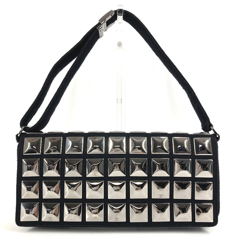 シャネル CHANEL アイスキューブ CC ココマーク ロゴ 肩掛け カバン フラップ ショルダーバッグ コットン ブラック