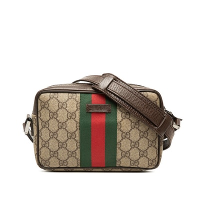 グッチ GGスプリーム シェリーライン 斜め掛け ショルダーバッグ 162910 ベージュ ブラウン PVC レザー レディース GUCCI 中古
