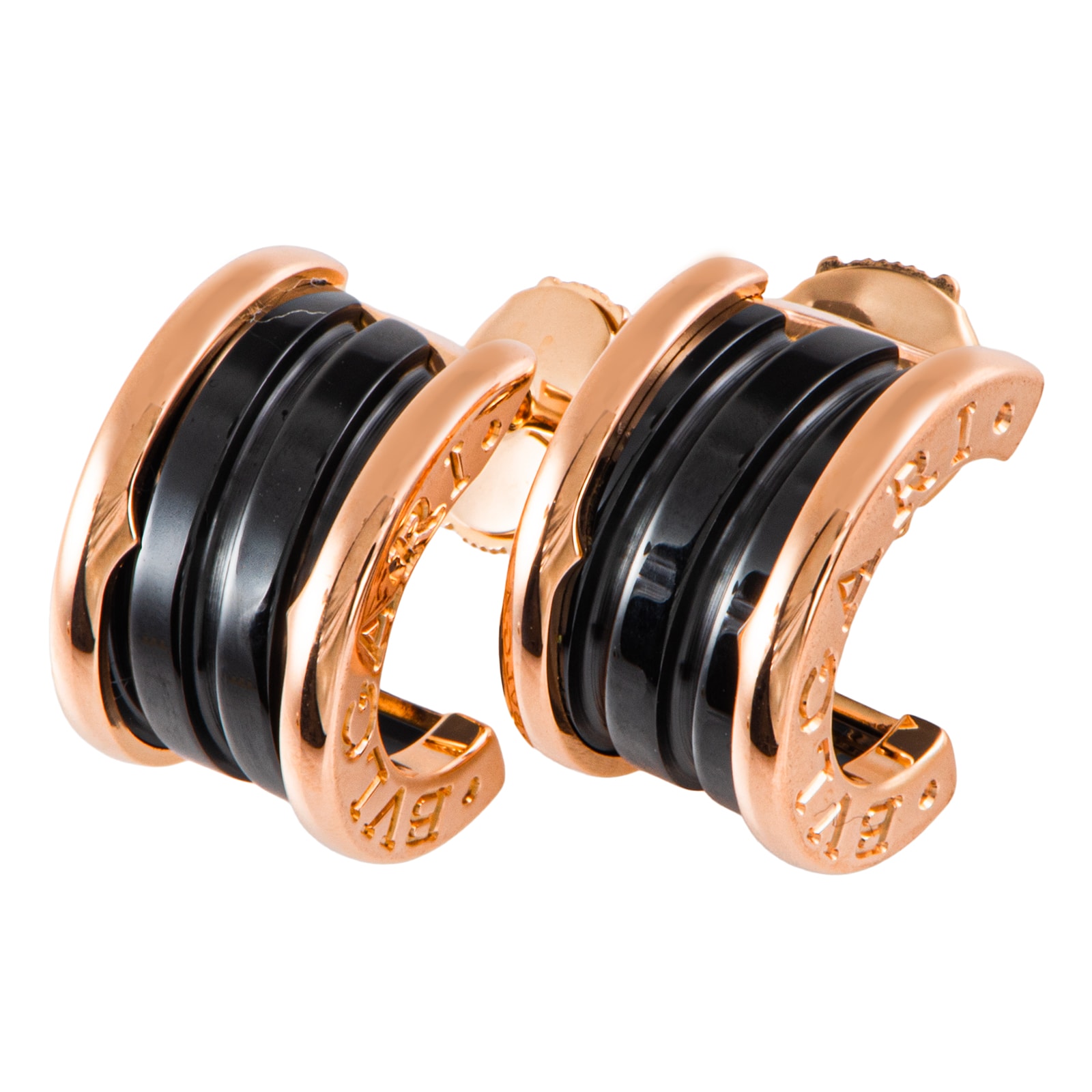 BVLGARI ブルガリ ビー・ゼロワン ピアス K18PG セラミック ピンク ブラック【中古】