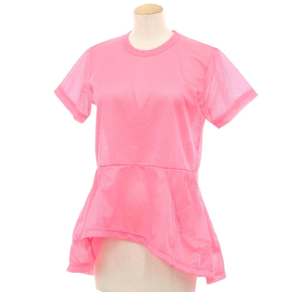 【中古】コムデギャルソン COMME des GARCONS 2023年秋冬 ポリエステル メッシュ クルーネック 半袖Tシャツ 蛍光ピンク【サイズS】【レディース】