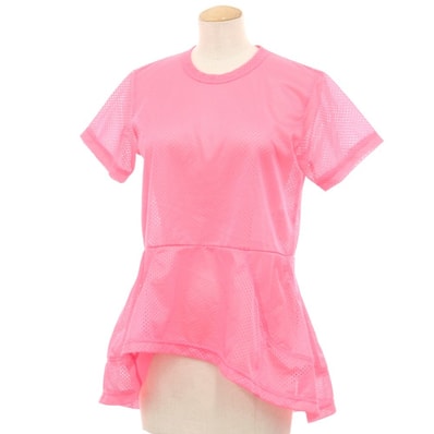 【中古】コムデギャルソン COMME des GARCONS 2023年秋冬 ポリエステル メッシュ クルーネック 半袖Tシャツ 蛍光ピンク【サイズS】【レディース】