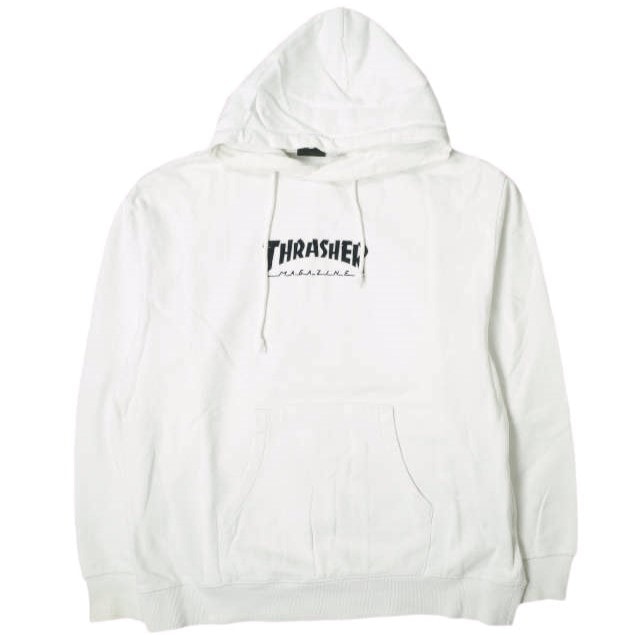 THRASHER x BEAUTY&YOUTH UNITED ARROWS スラッシャー ビューティーアンドユース ユナイテッドアローズ 別注 フロッキーロゴ スウェットプルオーバーパーカー L ホワイト 裏毛 トップス g20531