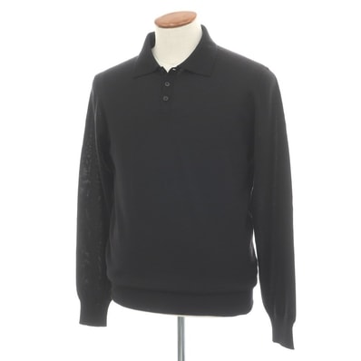 【中古】ジルサンダー JIL SANDER ハイゲージ ウールシルク 長袖 ポロニット ブラック【サイズ48】【メンズ】