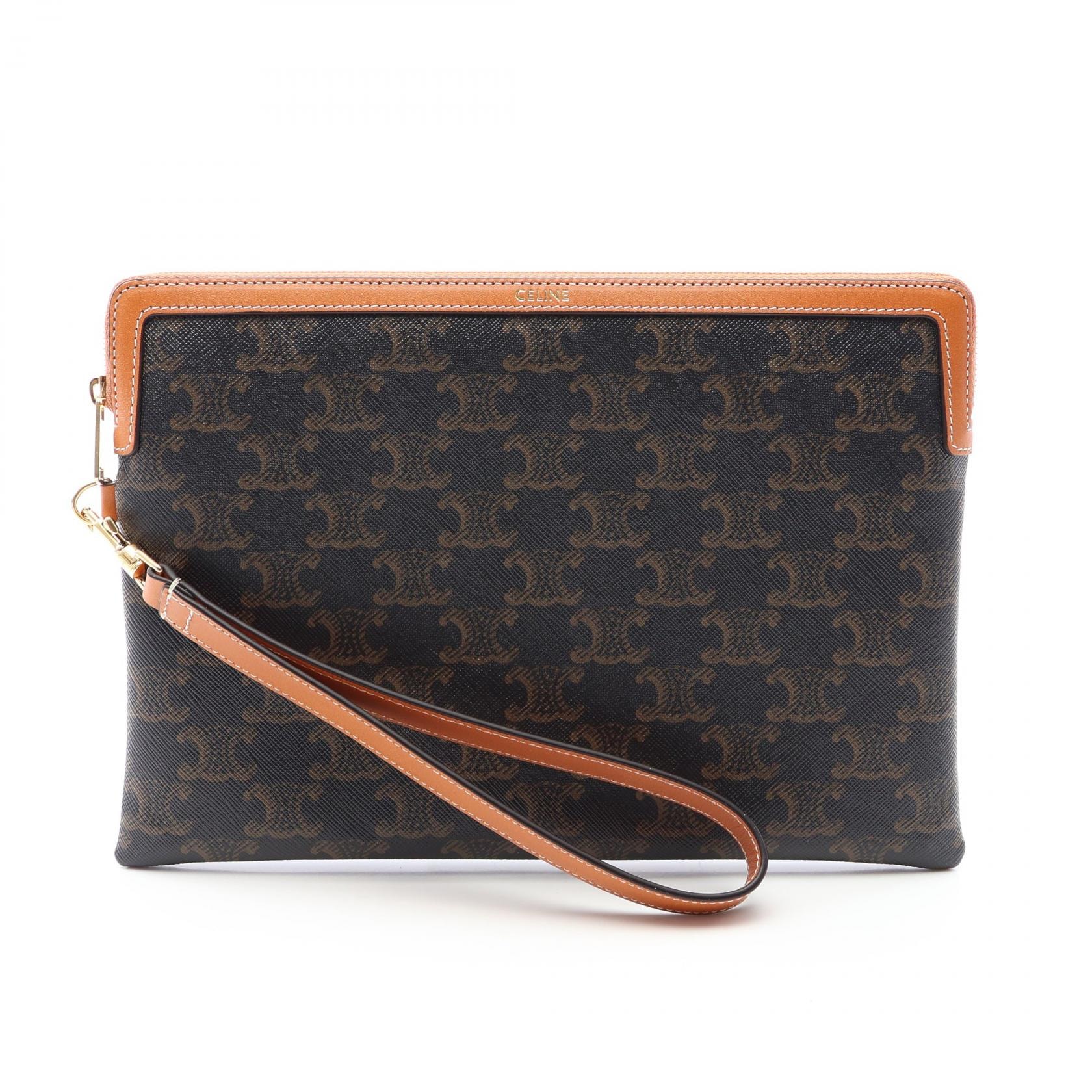 セリーヌ CELINE トリオンフ セカンドバッグ クラッチバッグ バッグ PVCコーティングキャンバス レザー メンズ レディース ブラック系 / ブラウン系 10J503I9104LU 【新品】