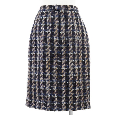 【SALE】CHANEL シャネル ヴィンテージ ウールツイードスカート 20662 ハウンドトゥース 千鳥格子柄 シグネチャー ロゴ COCOマーク ゴールドボタン バックファスナー ボトムス レディース サイズ 40 マルチカラー フランス製