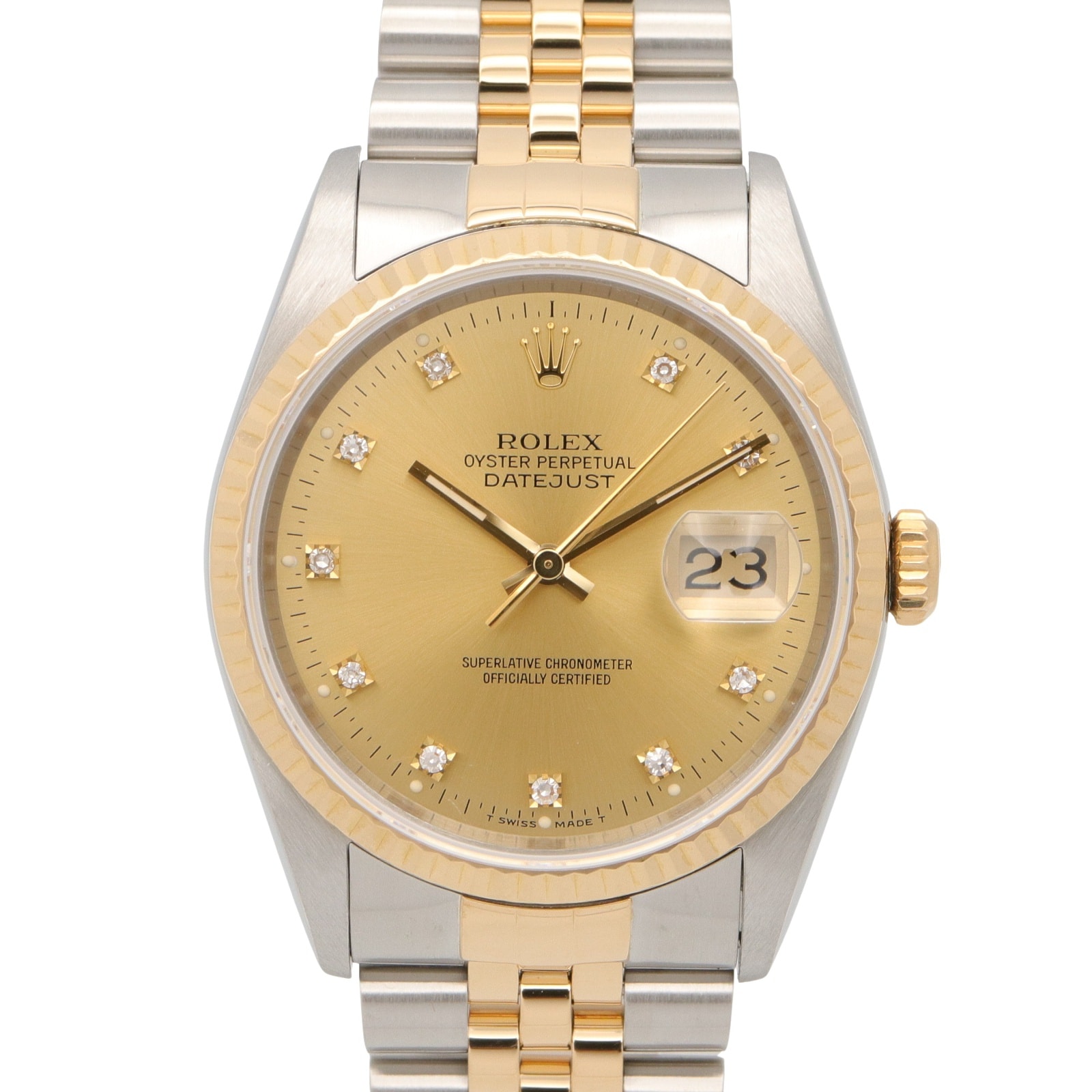 ロレックス ROLEX デイトジャスト 10Pダイヤ N番 腕時計 時計 K18(イエローゴールド) ステンレススチール ダイヤモンド メンズ ゴールド系 シャンパン/旧ダイヤ 16233G 【中古】