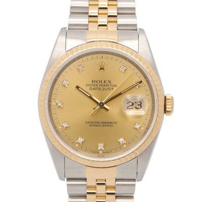 ロレックス ROLEX デイトジャスト 10Pダイヤ N番 腕時計 時計 K18(イエローゴールド) ステンレススチール ダイヤモンド メンズ ゴールド系 シャンパン/旧ダイヤ 16233G 【中古】