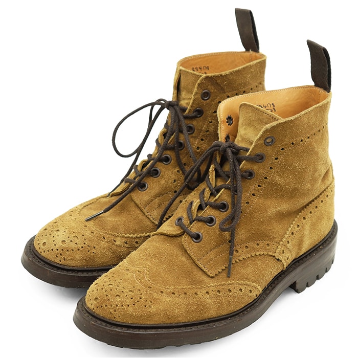 【SALE】Tricker's トリッカーズ チャッカブーツ サイズ 7 1/2 メンズ スウェード ウィングチップ メダリオン グッドイヤーウェルテッド製法 レースアップ シューズ 靴 キャメル イギリス製
