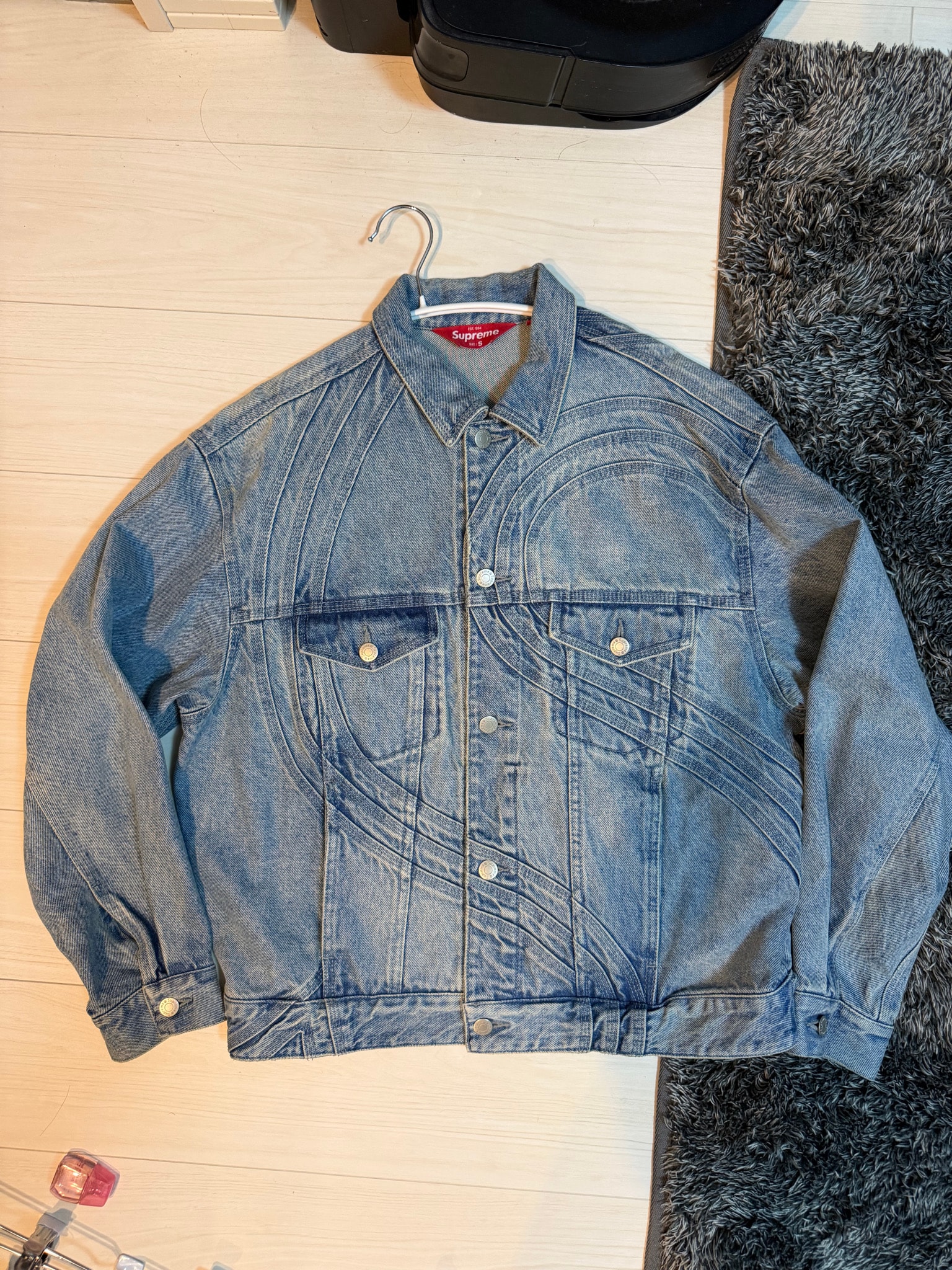 Supreme S Logo Denim Trucker Jacket "Washed Blue"