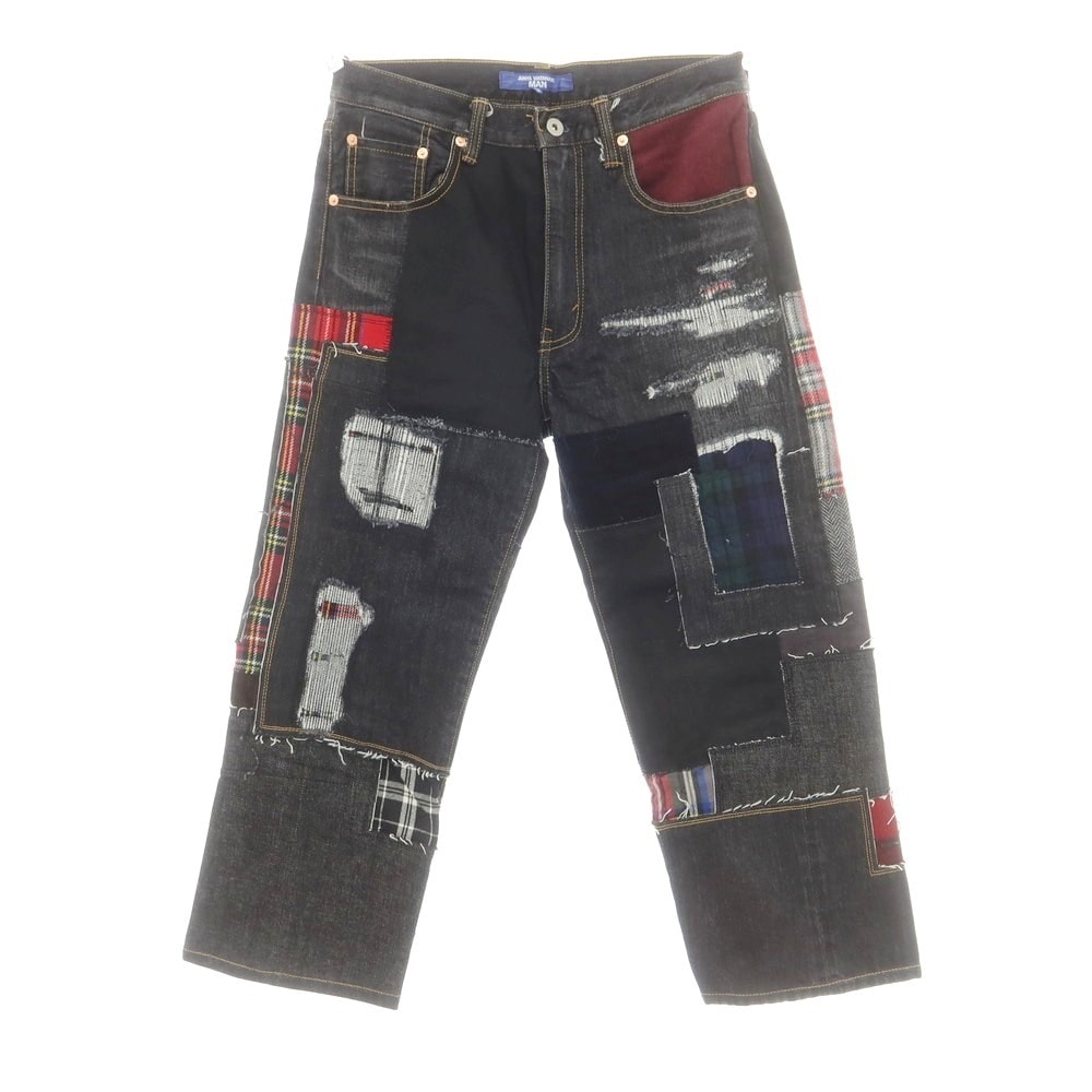 【中古】【未使用】ジュンヤワタナベ マン JUNYA WATANABE MAN 2025年春夏 ダメージ&リペア加工 パッチワーク デニムパンツ ジーンズ ブラック【サイズXS】【メンズ】