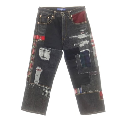 【中古】【未使用】ジュンヤワタナベ マン JUNYA WATANABE MAN 2025年春夏 ダメージ&リペア加工 パッチワーク デニムパンツ ジーンズ ブラック【サイズXS】【メンズ】