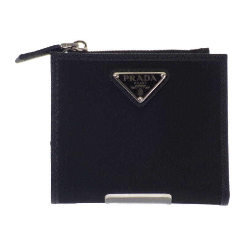 プラダ PRADA Re-Nylon 2ML049_2DMH_F0002 二つ折り財布 サフィアーノ ブラック シルバー金具 レディース メンズ【中古】【Aランク】
