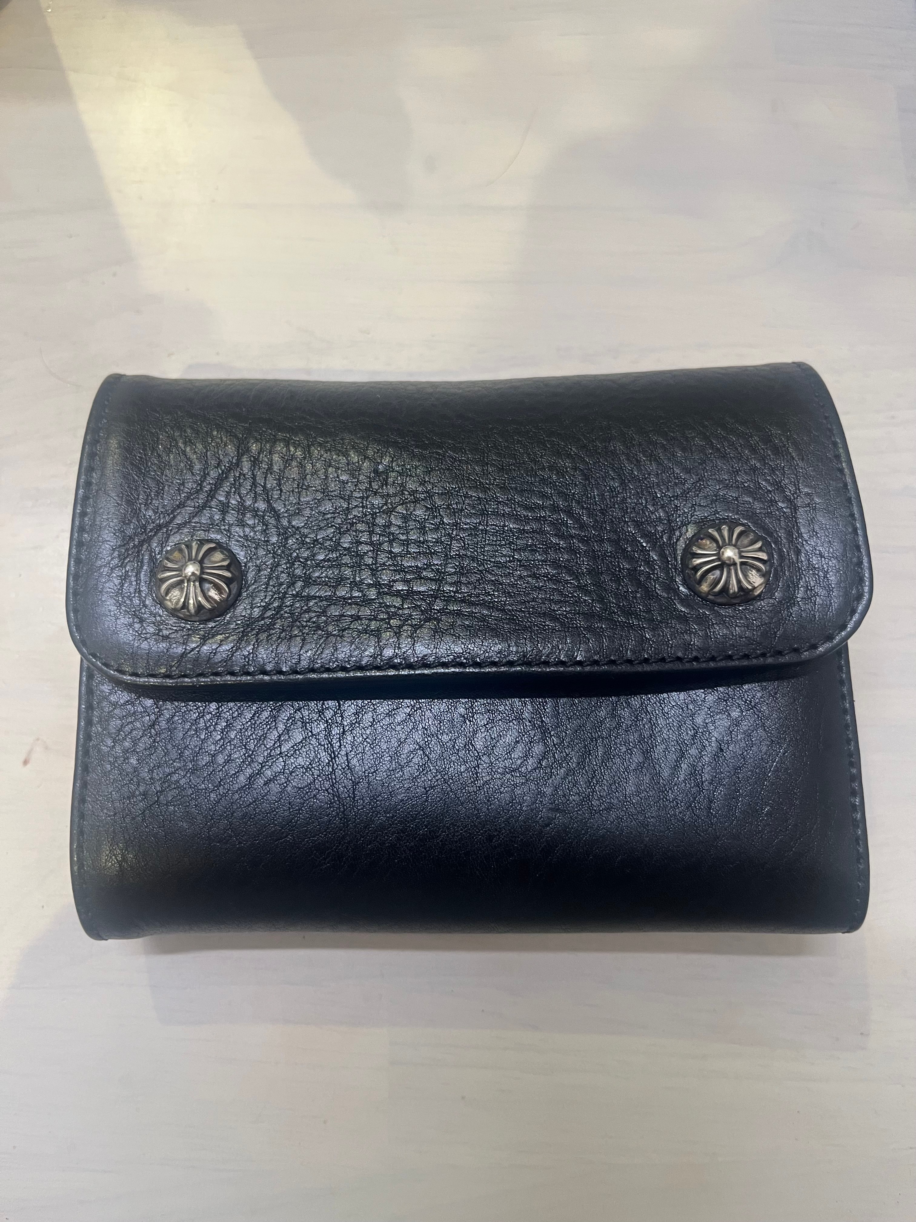 Chrome Hearts Wave Mini Cross Ball Button Leather Wallet "Black/Silver"