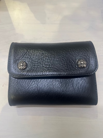 Chrome Hearts Wave Mini Cross Ball Button Leather Wallet "Black/Silver"