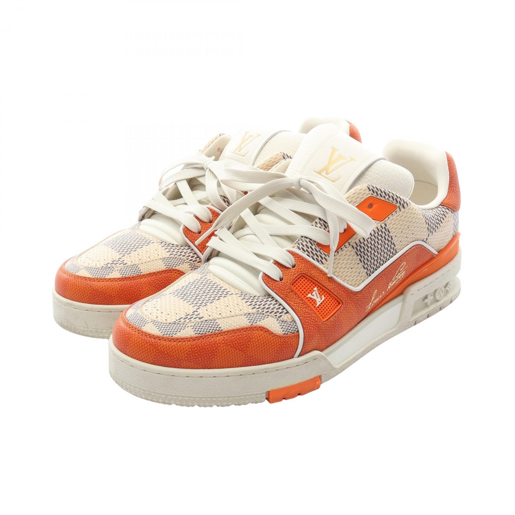 ルイ・ヴィトン LOUIS VUITTON LVトレイナー ライン スニーカー 靴 PVCコーティングキャンバス オレンジ レディース ホワイト系 / オレンジ系 【中古】