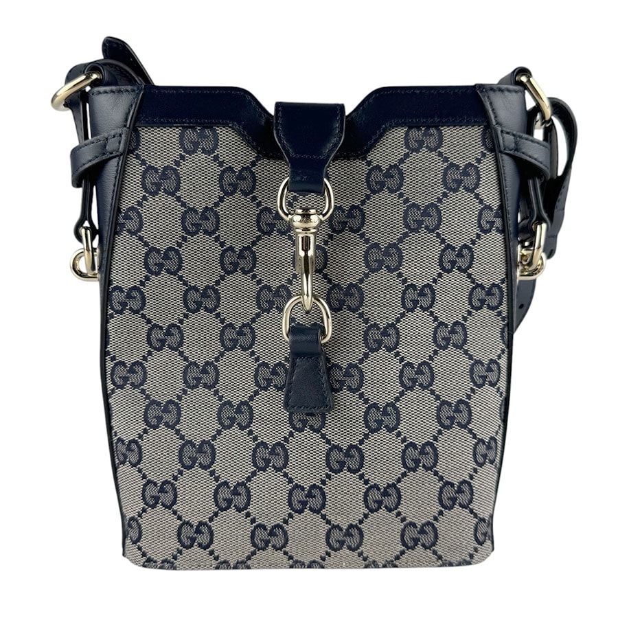 グッチ GUCCI ショルダーバッグ GGキャンバス/レザー ネイビー/レッド ゴールド レディース 782919【中古】 z9902