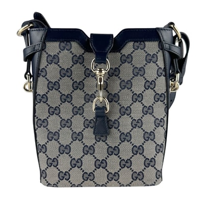 グッチ GUCCI ショルダーバッグ GGキャンバス/レザー ネイビー/レッド ゴールド レディース 782919【中古】 z9902