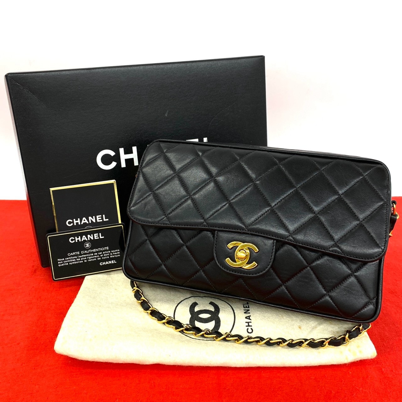 CHANEL シャネル マトラッセ ココマーク 金具 ラムスキン ショルダーバッグ ブラック
 81994