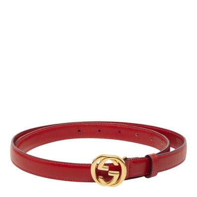 グッチ インターロッキングG ベルト サイズ85/34 036194 レッド レザー レディース GUCCI 中古