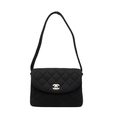 シャネル マトラッセ ココマーク ショルダーバッグ ブラック キャンバス レディース CHANEL 【中古】