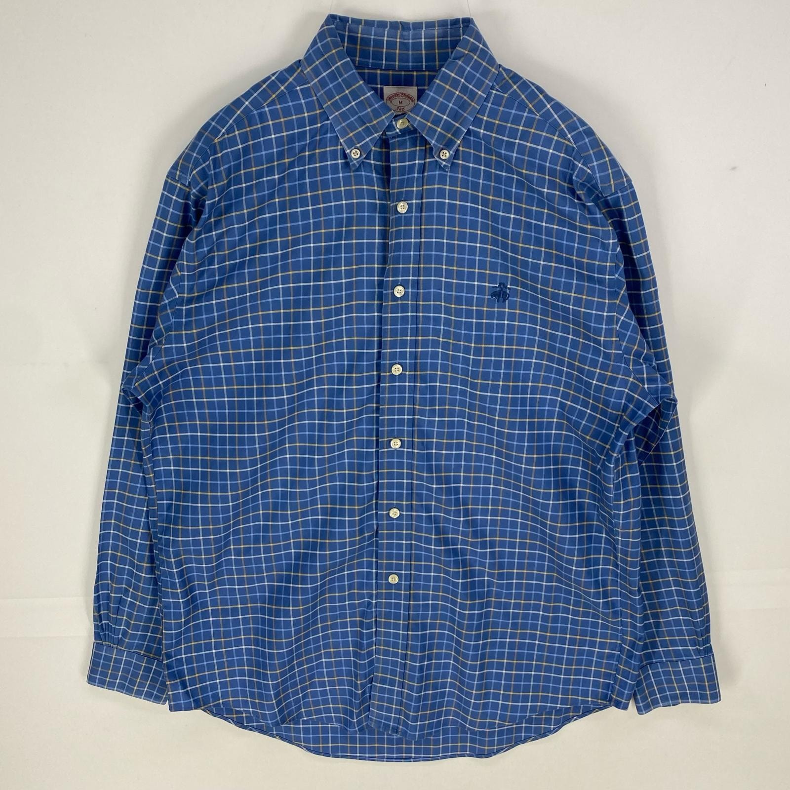 古着 ブルックスブラザーズ Brooks Brothers 長袖シャツ ボタンダウン 刺繍ロゴ 346 ワンポイント M ブルー系 チェック メンズ