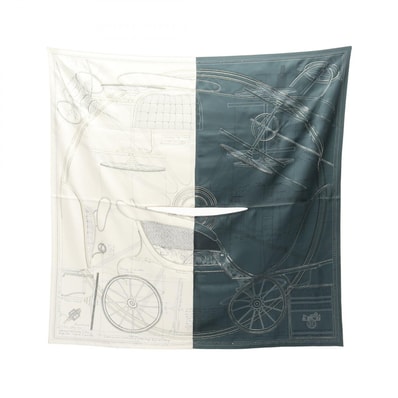エルメス HERMES カレ ドサール PROJET de VOITURE PETIT-DUC BATEAU ビーズ スカーフ 衣料品 シルク シルク レディース グリーン系 / ホワイト系 / ブラック系 【中古】