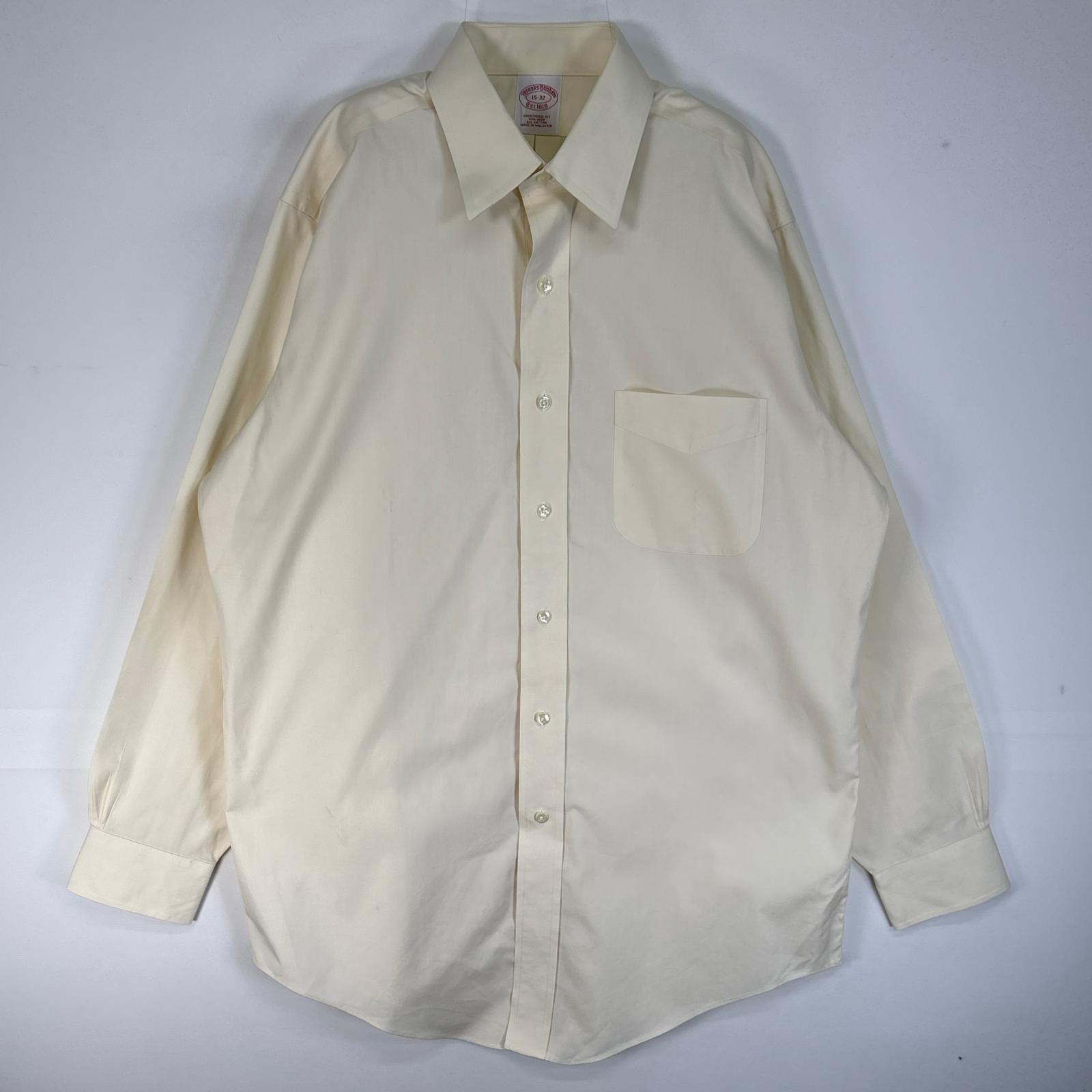 古着 ブルックスブラザーズ Brooks Brothers 長袖シャツ TRADITIONAL FIT カラーステイ 胸ポケ M  イエロー系 無地 メンズ
