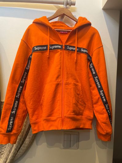 Supreme Text Stripe Zip Up Hooded Sweatshirt "Orange"