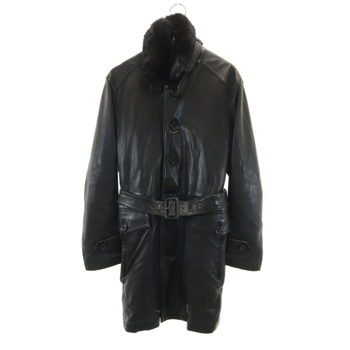 BURBERRY BLACK LABEL バーバリーブラックレーベル ファー付き レザーコート L ブラック 三陽商会