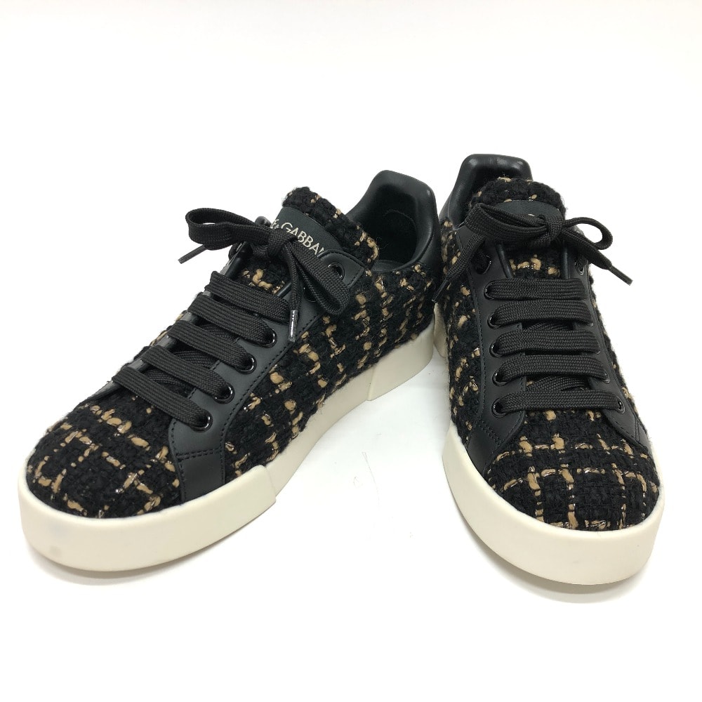 ドルチェアンドガッバーナ DOLCE&GABBANA ツイード ロゴ 靴 シューズ スニーカー ツイード ブラック 新品同様