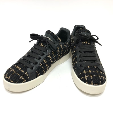 ドルチェアンドガッバーナ DOLCE&GABBANA ツイード ロゴ 靴 シューズ スニーカー ツイード ブラック 新品同様