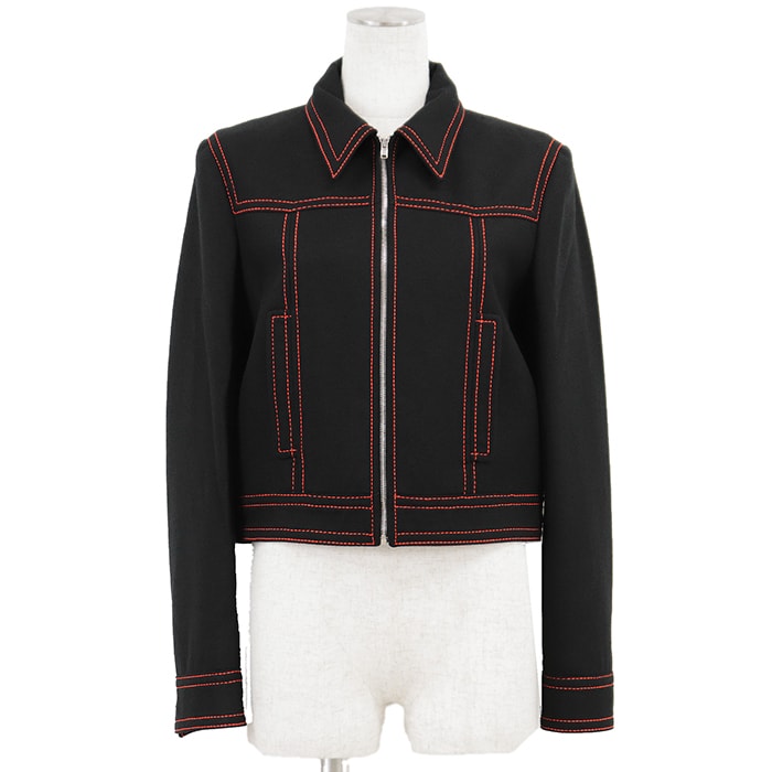 【極美品】GUCCI グッチ ジャケット サイズ 40 レディース ジップアップ スパンコール ステッチ アウター ブラック レッド 黒 赤 イタリア製