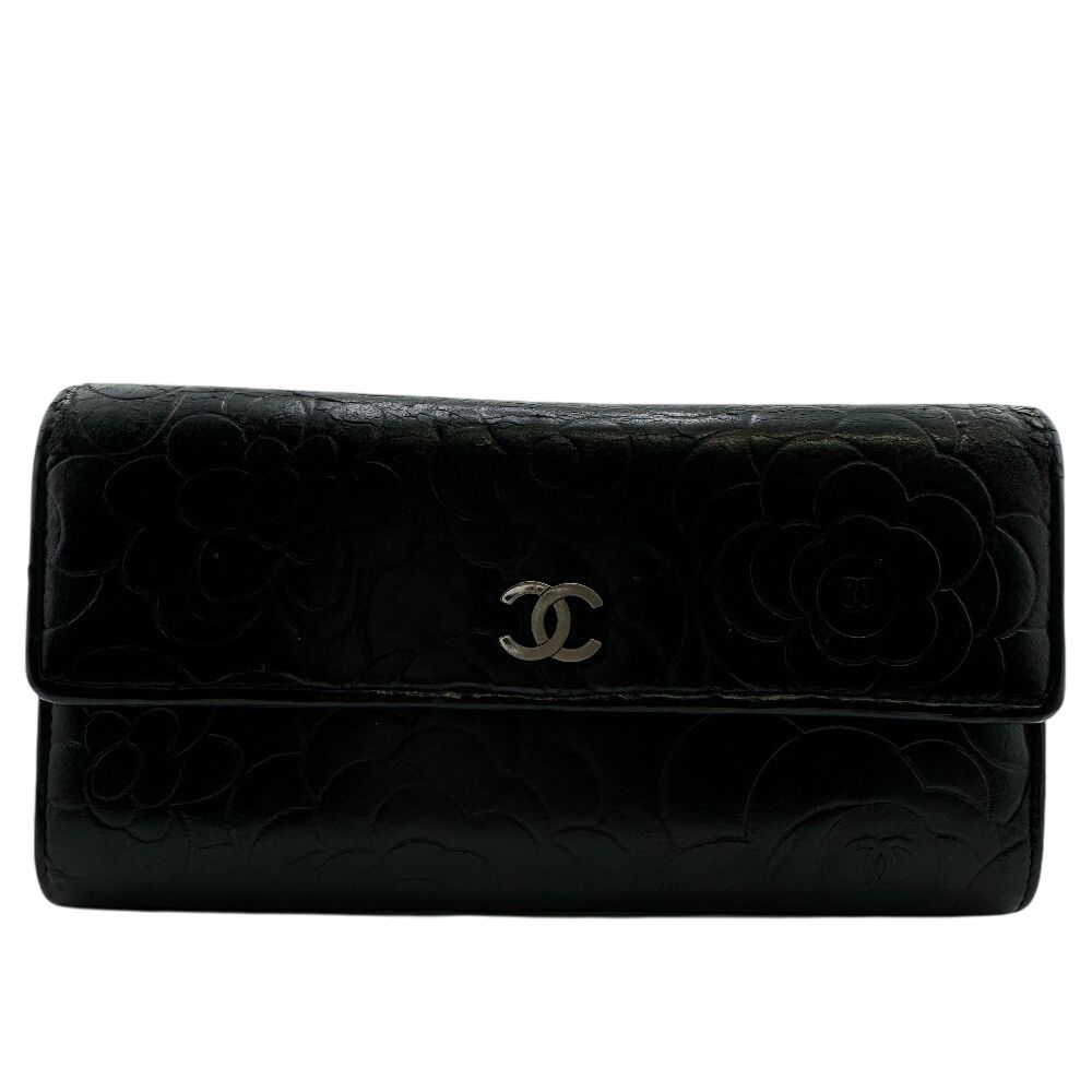 シャネル CHANEL 長財布 カメリア ココマーク 二つ折り長財布 フラップ A82283 ブラック