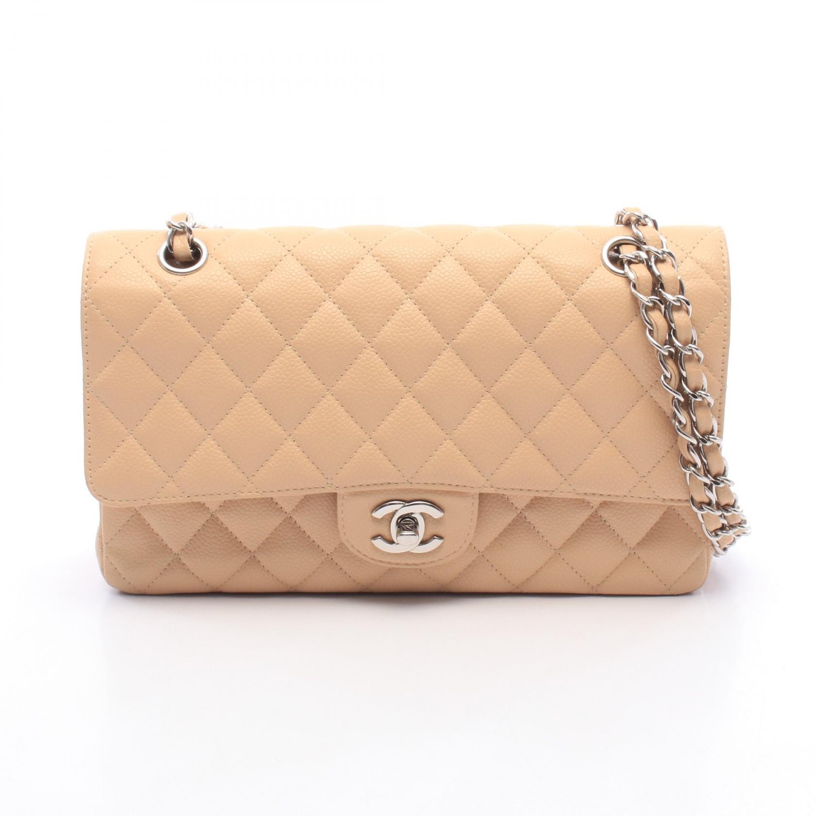 シャネル CHANEL マトラッセ Wフラップ ショルダーバッグ バッグ キャビアスキン(グレインドカーフ) レディース ベージュ系 A01112 【中古】