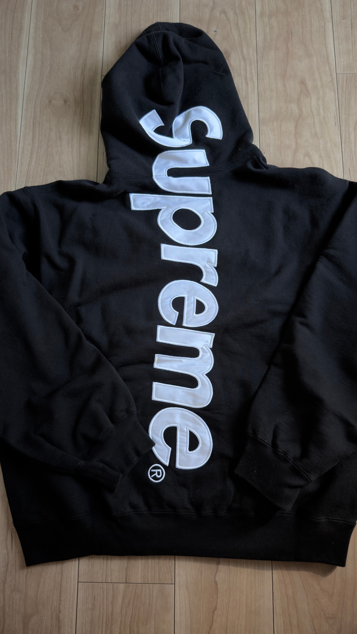 Supreme Satin Applique Hooded Sweatshirt "Black" (24FW)