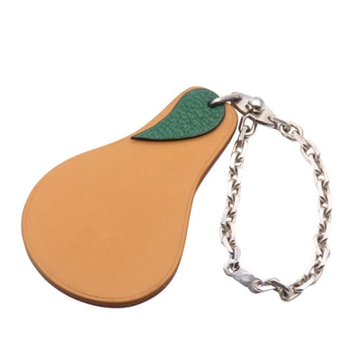 【中古】 エルメス バッグチャーム ラフランス フルーツ レザー ブラウン シルバー金具 キーホルダー アクセサリー レディース 女性 HERMES